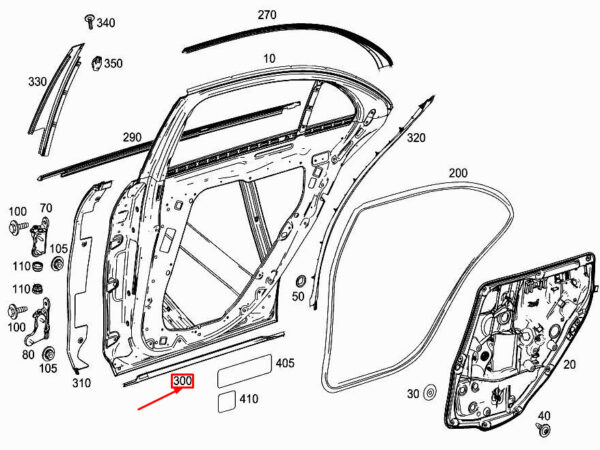 MERCEDES-BENZ S W222 Rear Bottom Right Door Cover Strip A2226900770 ORIGINAL