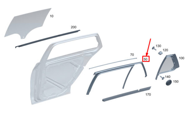 MERCEDES-BENZ C W206 Rear Left Door Window Guide A2067352301 ORIGINAL