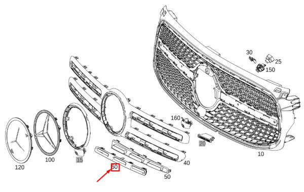 MERCEDES-BENZ GLB X247 Radiator Grille Top Left Trim Bar A2478880501 ORIGINAL