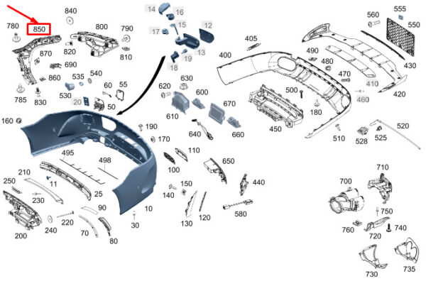 MERCEDES-BENZ AMG GT X290 Rear Right Bumper Bracket A2908806200 ORIGINAL