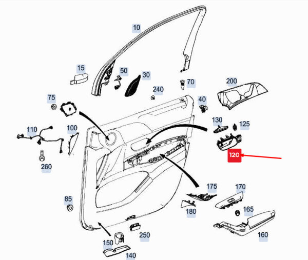 MERCEDES-BENZ GLE W167 Left Inner Opening Handle A1677601700 ORIGINAL