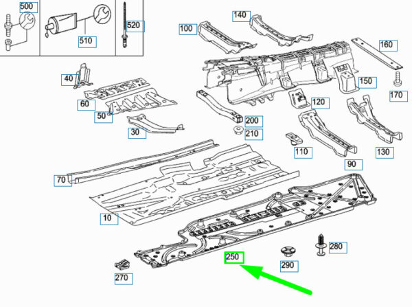 MERCEDES-BENZ S W221 Right Main Floor Underbody Cover A2216100208 ORIGINAL