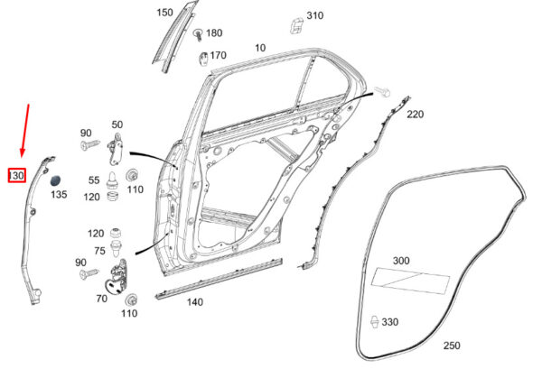 MERCEDES-BENZ GLE W167 Rear Right Door Cover Strip A1677325200 ORIGINAL