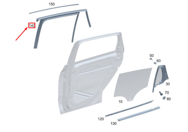 MERCEDES-BENZ GLA H247 Rear Left Door Window Guide Rail A2477354100 ORIGINAL