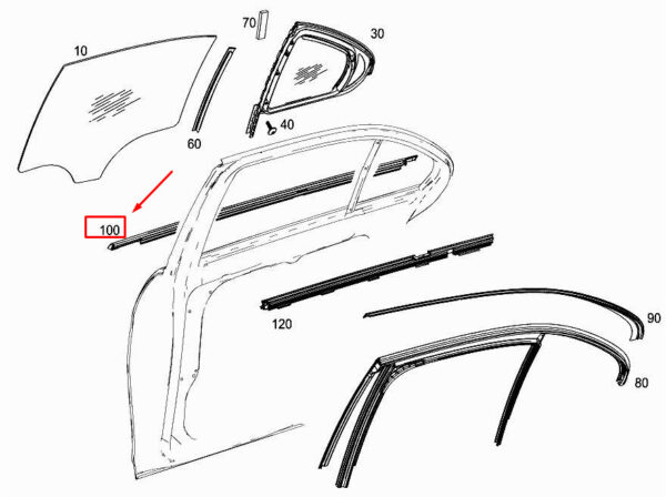MERCEDES-BENZ E W213 Rear Right Door Window Sealing Rail A2137300804 ORIGINAL