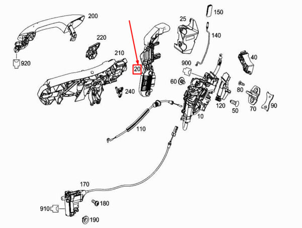 MERCEDES-BENZ S W222 Rear Right Door Lock Bracket A2227330414 ORIGINAL