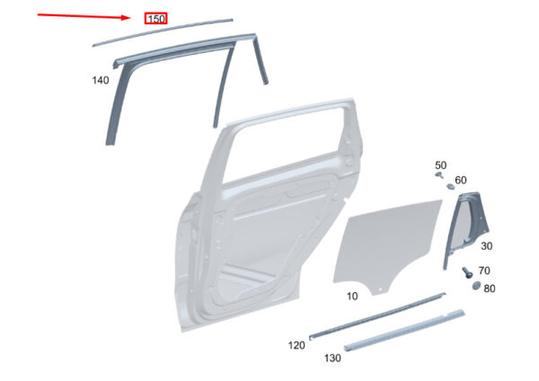 MERCEDES-BENZ GLA H247 Rear Left Door Top Strip Bar A2477356101 ORIGINAL