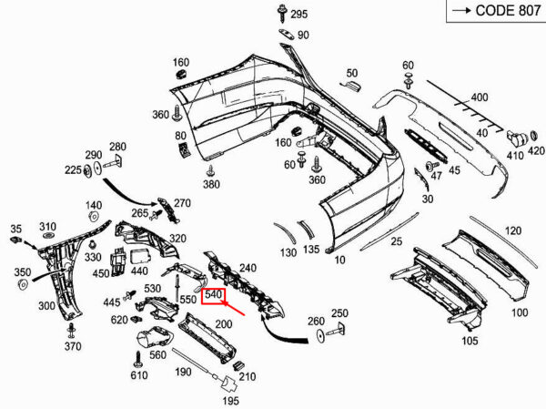 MERCEDES-BENZ S W222 Rear Right Bumper Area Cover A2228850300 ORIGINAL