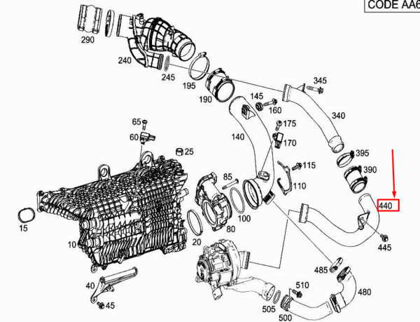 MERCEDES-BENZ CLS C257 Engine Charged Air Line A2560980407 ORIGINAL
