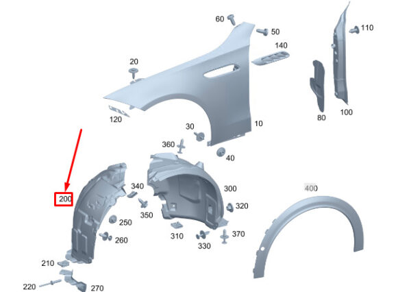 MERCEDES-BENZ C W206 Front Right Arch Liner Front Part A2068842600 ORIGINAL