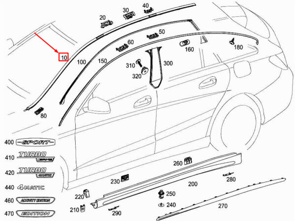 MERCEDES-BENZ CLA C117 Left Roof Water Deflector A1176901700 ORIGINAL