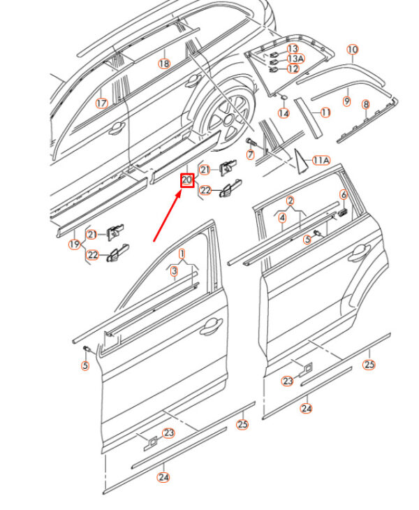 AUDI Q7 4L Rear Left Door Lower Molding 4L0853969DV7W ORIGINAL - Image 4