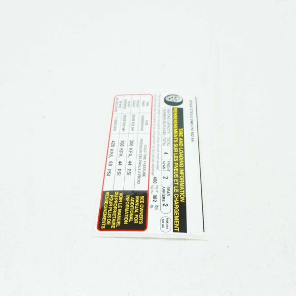AUDI A5 Cabrio 8W6 Tire Information Label 8W601050 ORIGINAL - Image 3