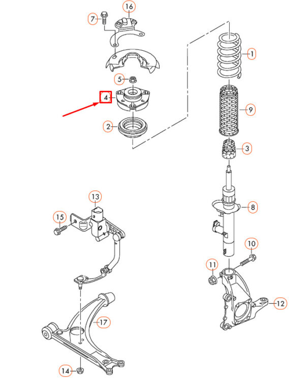 AUDI Q3 8U Front Suspension Strut Upper Mount 1K0412331C ORIGINAL - Image 3