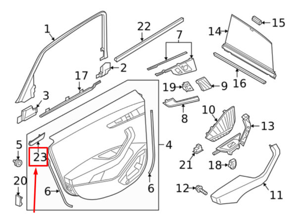 AUDI A4 8W2, B9 Rear Left Door Trim Molding 8W0867419G7V7 ORIGINAL - Image 3