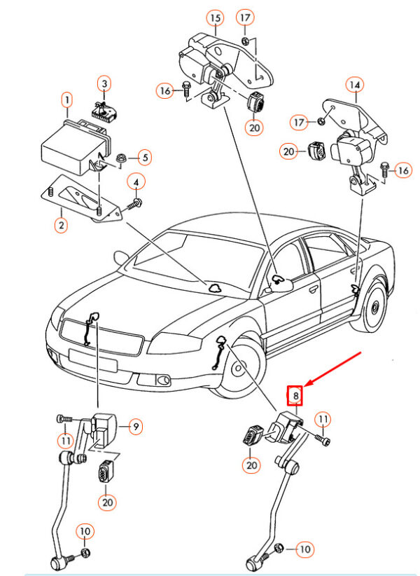 NEW AUDI A8 D3 LEVEL SENSOR WITH POLES LEFT FRONT 4E0941285G