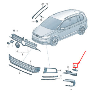 NEW VW TOURAN 5T FRONT RIGHT BUMPER COVER CAP 5TA854376041