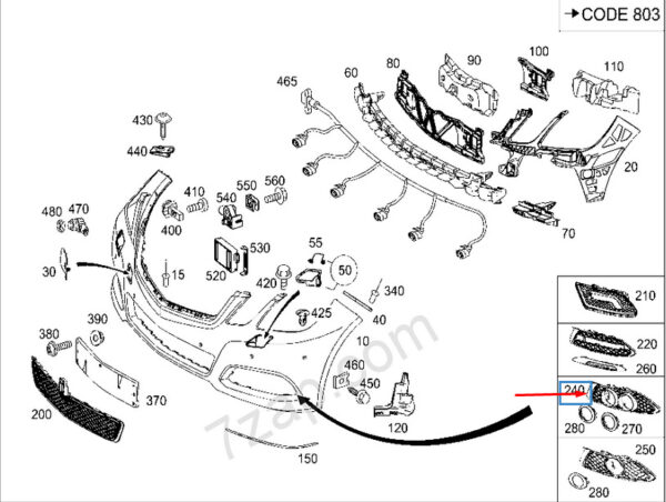 NEW MERCEDES-BENZ E-CLASS W212 RIGHT FOG LIGHT GRILLE A2128850253 2013