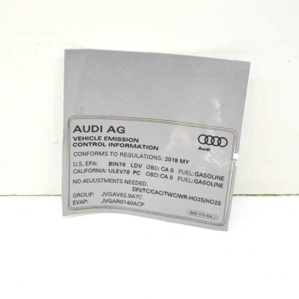 NEW AUDI A4 AVANT B9 EMISSION CONTROL INFORMATION LABEL 8W0010504J ORIGINAL