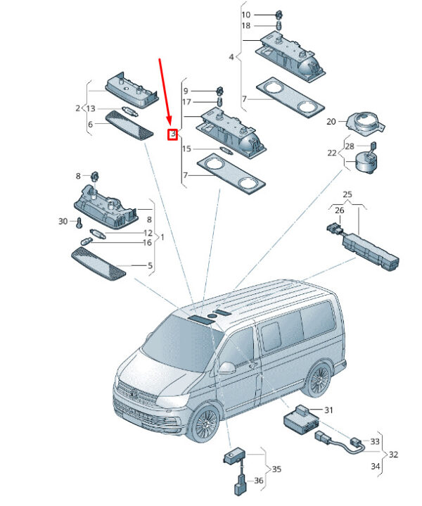 NEW VW TRANSPORTER VI T6 INTERIOR LIGHTING 7E5947105Y20