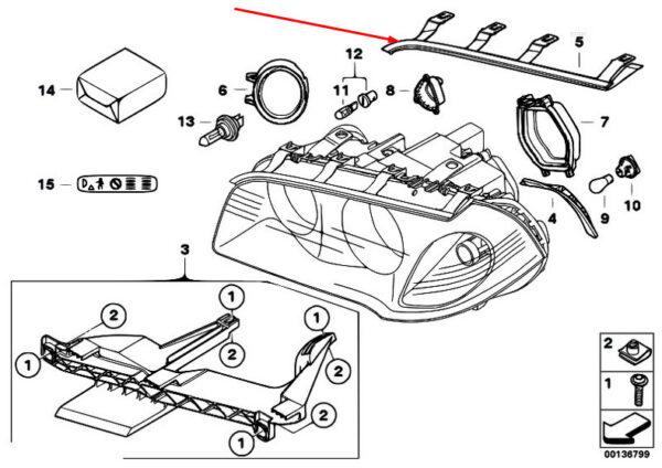 NEW BMW X3 E83 LEFT HEADLIGHT UPPER GASKET SEAL 63126939273 6939273 ORIGINAL - Image 2