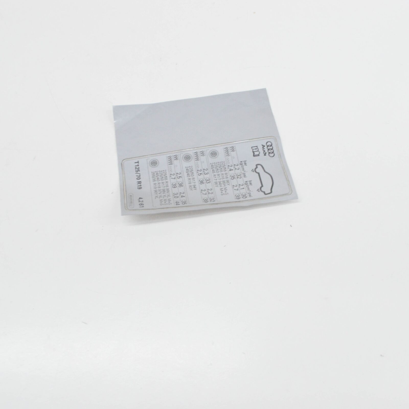 NEW AUDI A4 B8 TYRE PRESSURE DATA PLATE 8K0010502LJ ORIGINAL 2 NEW AUDI A4 B8 TYRE PRESSURE DATA PLATE 8K0010502LJ ORIGINAL - Image 2