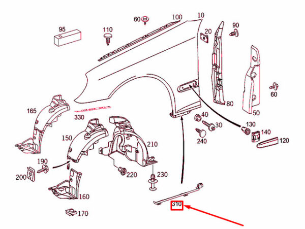NEW MB CLK C209 FRONT LEFT FENDER SEAL A2096980798 ORIGINAL - Image 2