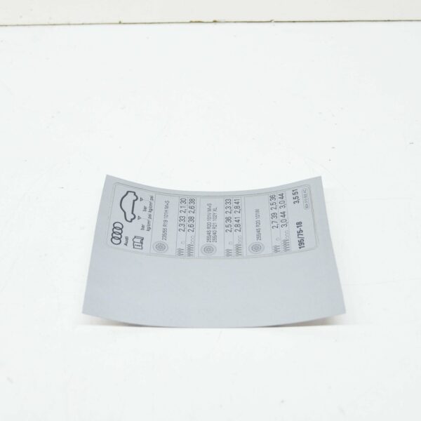 NEW AUDI Q5 FY 80A TYRE PRESSURE DATA PLATE STICKER 80A010502AC ORIGINAL - Image 2