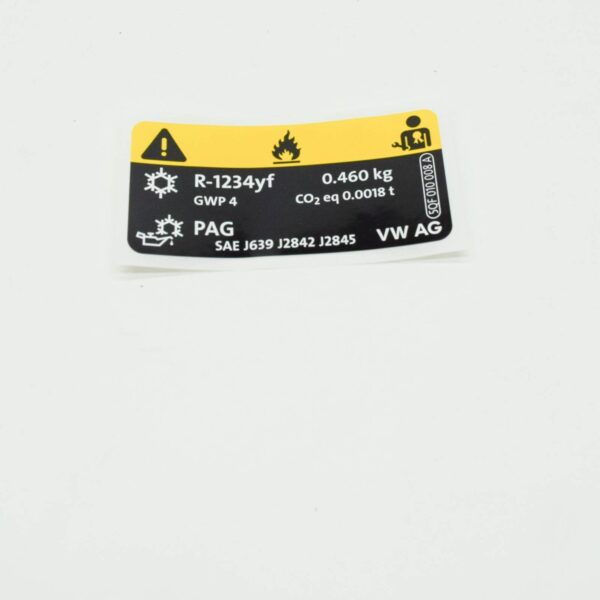 NEW VOLKSWAGEN ARTEON 3H7 REFRIGERANT AC TYPE PLATE LABEL 5QF010008A ORIGINAL - Image 2