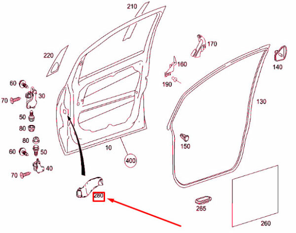 NEW MERCEDES-BENZ A W169 FRONT LEFT DOOR CABLE DUCT A1697220125 ORIGINAL - Image 3