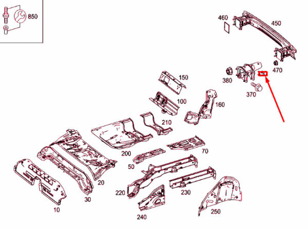 NEW MB CLA COUPE C117 REAR END FLOOR RIGHT REINFORCEMENT A2466101000 ORIGINAL - Image 3