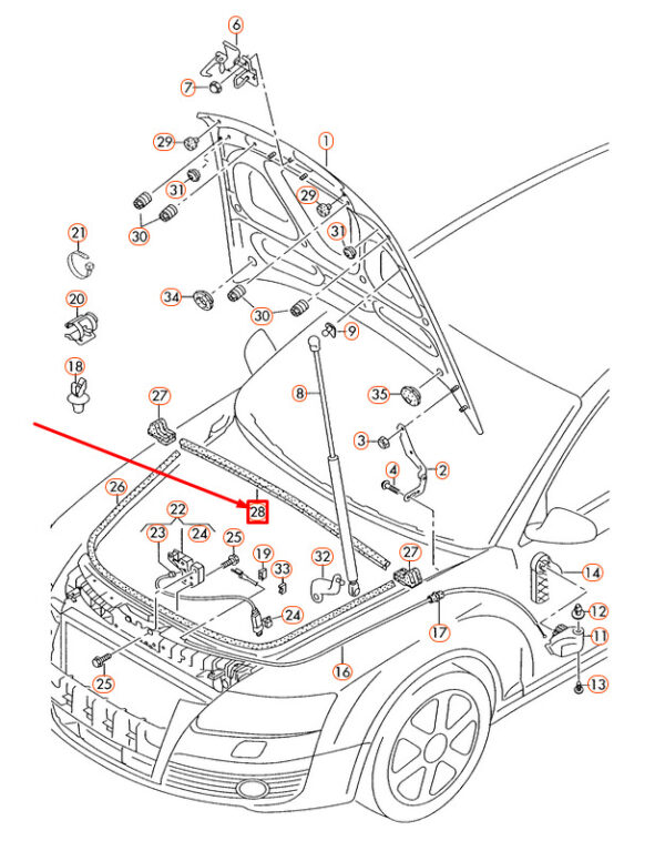 NEW AUDI A4 4F C6 FRONT WATER BOX SEAL 4F0823723 ORIGINAL - Image 3