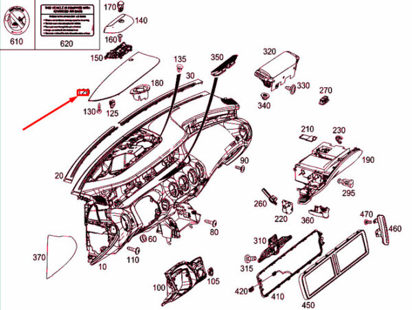 NEW MB S COUPE C217 INSTRUMENT PANEL CENTER COVER LHD A21768072015E99 ORIGINAL - Image 3