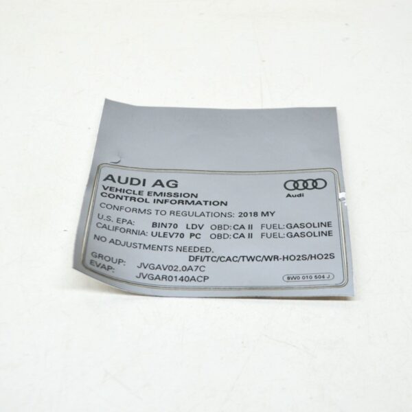 NEW AUDI A4 AVANT B9 EMISSION CONTROL INFORMATION LABEL 8W0010504J ORIGINAL - Image 3