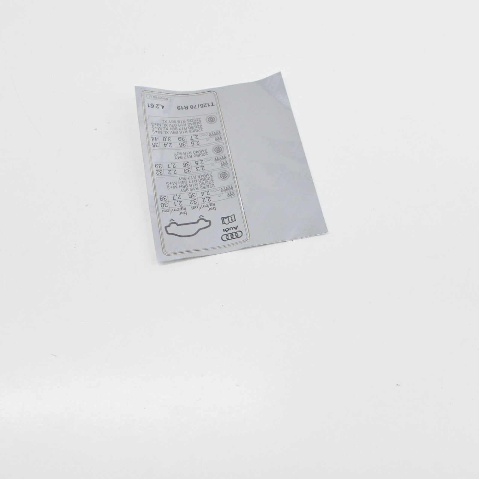 NEW AUDI A4 B8 TYRE PRESSURE DATA PLATE 8K0010502LJ ORIGINAL 3 NEW AUDI A4 B8 TYRE PRESSURE DATA PLATE 8K0010502LJ ORIGINAL - Image 3