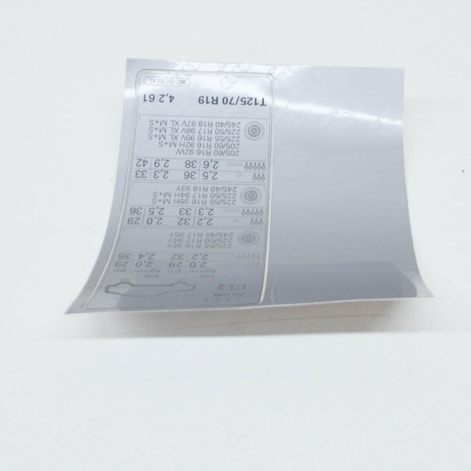 NEW AUDI A4 B8 TYRE PRESSURE DATA PLATE 8K0010502KL ORIGINAL 3 NEW AUDI A4 B8 TYRE PRESSURE DATA PLATE 8K0010502KL ORIGINAL - Image 3