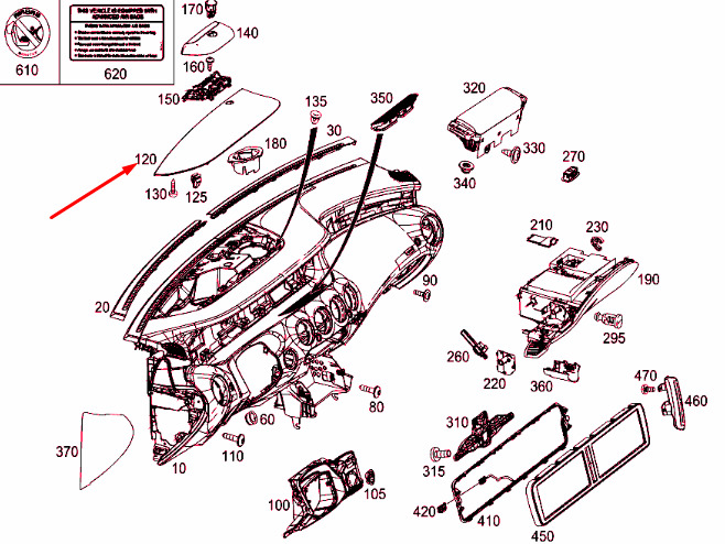 NEW MB S C217 INSTRUMENT PANEL CENTER FILL COVER LHD A21768007079J48 ORIGINAL 3 NEW MB S C217 INSTRUMENT PANEL CENTER FILL COVER LHD A21768007079J48 ORIGINAL - Image 3