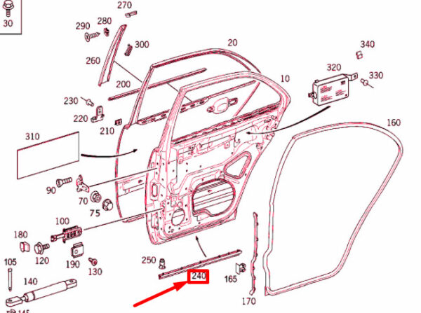 NEW MERCEDES-BENZ C W203 REAR LEFT DOOR BOTTOM STRIP A2106900982 ORIGINAL - Image 4