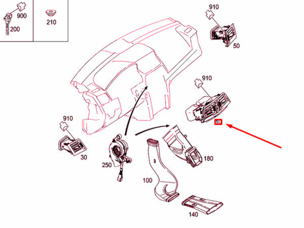 NEW MB E COUPE C207 INSTRUMENT PANEL CENTRAL AIR NOZZLE A20783000009116 ORIGINAL - Image 4
