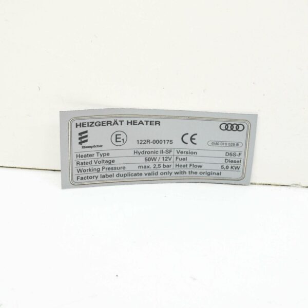 NEW AUDI Q7 4M VEHICLE DATA TAG FOR AUXILIARY HEATER 4M0010525B ORIGINAL - Image 4