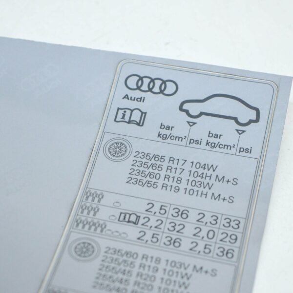 NEW AUDI Q5 FY 80A TYRE PRESSURE DATA PLATE STICKER 80A010502L ORIGINAL - Image 4