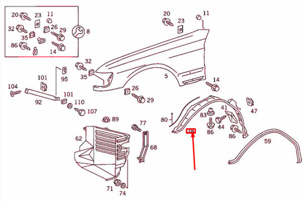 NEW MB S W126 FRONT LEFT FENDER PARTITION PANEL A1268841335 ORIGINAL - Image 4