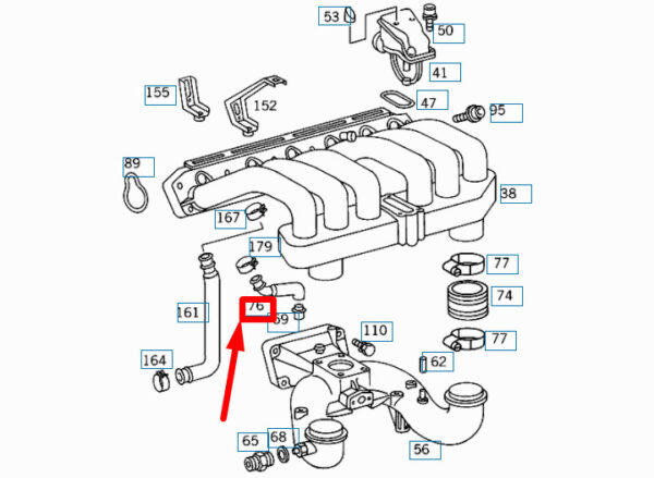 NEW MB E W210 UPPER INTAKE MANIFOLD TO LOWER MANIFOLD HOSE A1040943682 ORIGINAL - Image 4