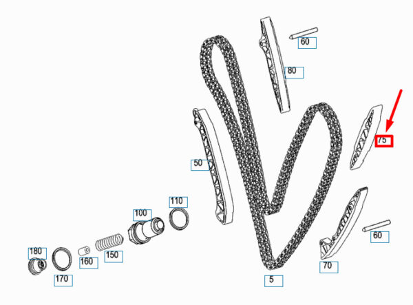NEW MERCEDES-BENZ C W204 TOP LEFT TIMING CHAIN GUIDE RAIL A2720521516 ORIGINAL - Image 4