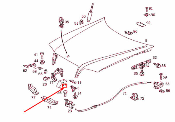 NEW MERCEDES-BENZ C W202 ENGINE HOOD SAFETY HOOK DEFLECTOR A2028870245 ORIGINAL - Image 4