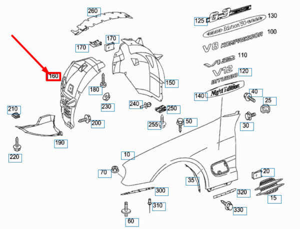NEW MB SL R230 AMG FRONT RIGHT WHEEL HOUSE LINER FRONT PART A2306902430 ORIGINAL - Image 4