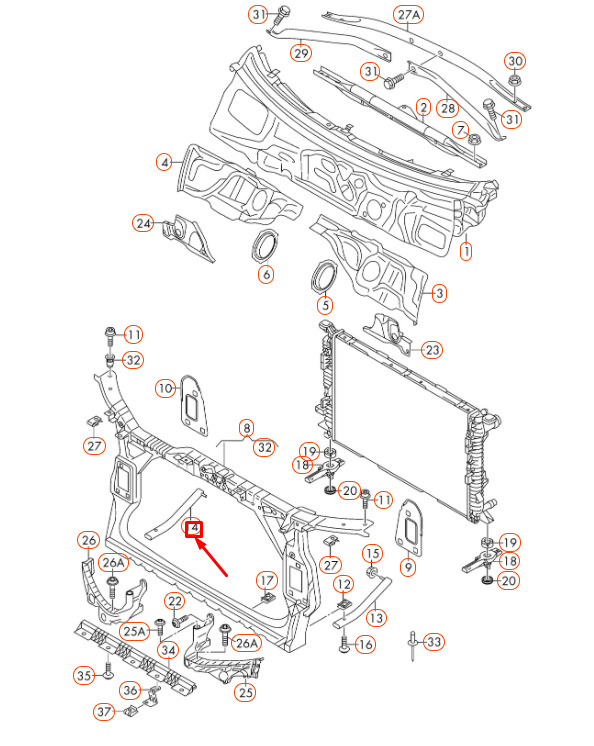 NEW AUDI A4 B8 RIGHT RADIATOR CORE SUPPORT MOUNT BRACE 8K0805528A 6 NEW AUDI A4 B8 RIGHT RADIATOR CORE SUPPORT MOUNT BRACE 8K0805528A - Image 6