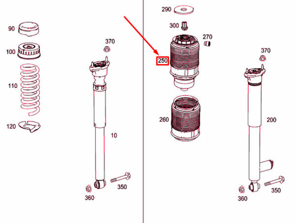 NEW MERCEDES-BENZ E W212 REAR RIGHT PNEUMATIC SPRING A2123203825 ORIGINAL - Image 4