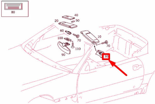 NEW MERCEDES-BENZ SL R129 LEFT SUN VISOR MOUNT CAP A12981105611A26 ORIGINAL - Image 4