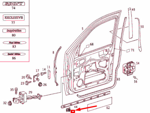 NEW MB ML W163 FRONT DOOR PROTECTIVE STRIP SNAP FASTENER A0029884181 ORIGINAL - Image 4